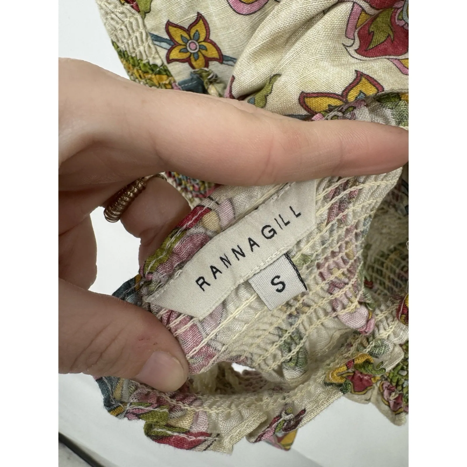 Ranna Gill Wrap Bohemian Cropped Too Women Small Colorful Ruffle Prairie Peasant - Image 3