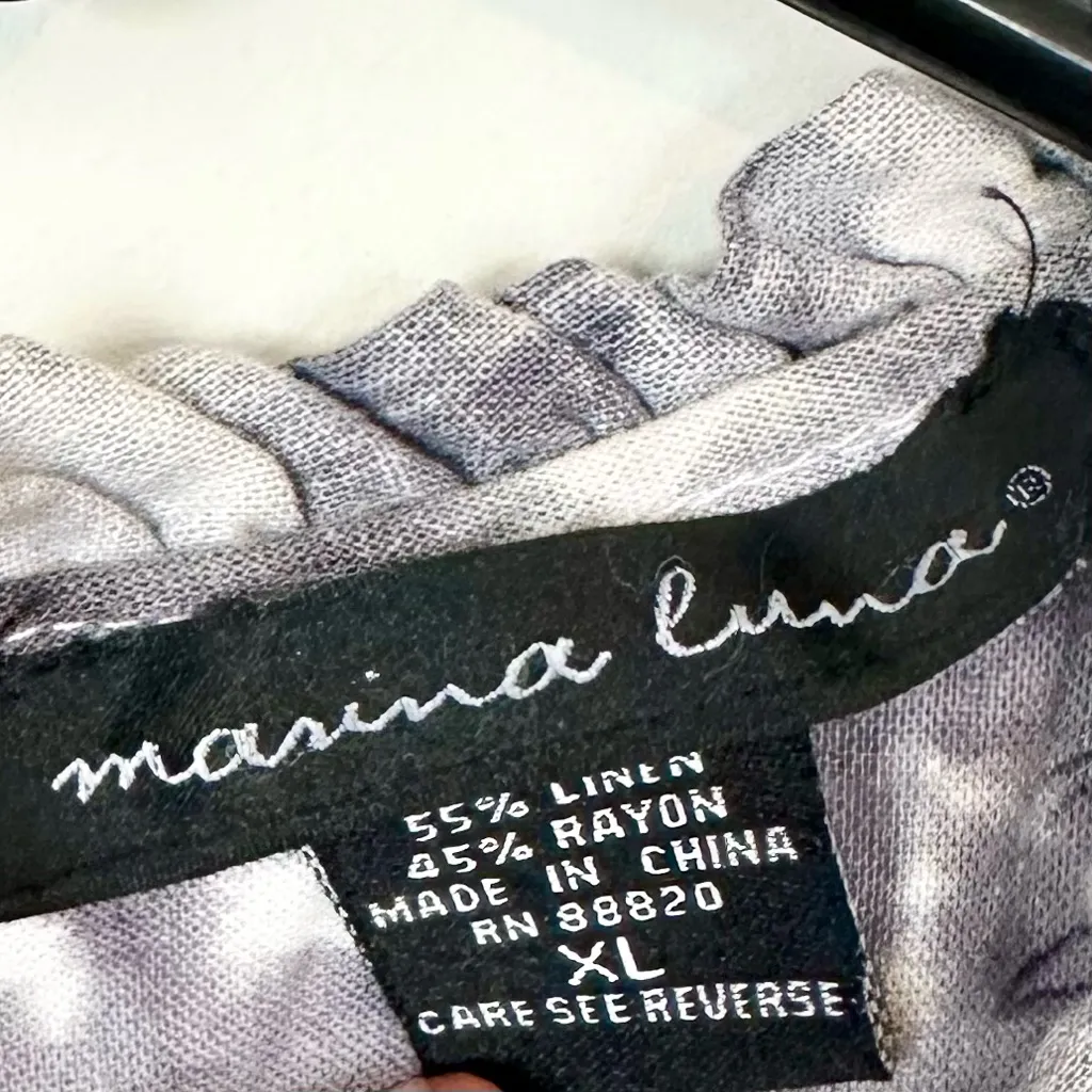 Marina Luna Marble Gray Ruffle Linen Blend Tank Top - Image 2