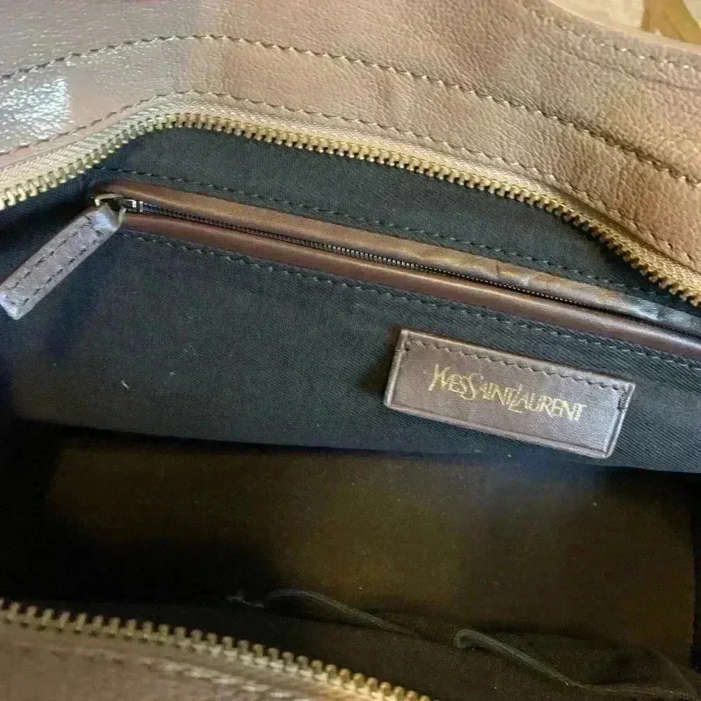 YVES SAINT LAURENT YSL Y Line Cabas Chic Leather Hand Bag Brown Used. Tan - Image 9
