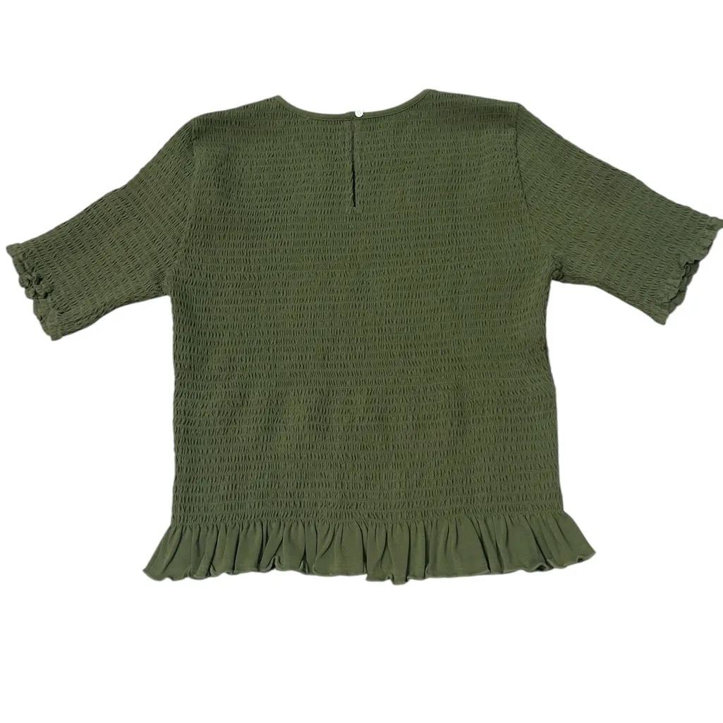 Ann Taylor Olive Smocked Ruffle Hem Short Sleeve Top - Image 3