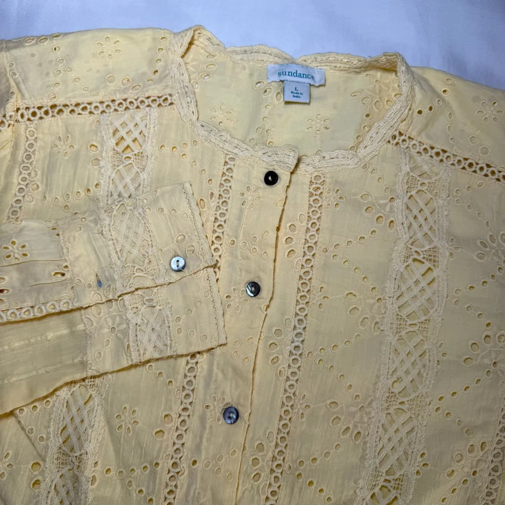 Sundance Women Eyelet Top Large Lined Soft Yellow Lace Cotton Cottagecore - Image 2