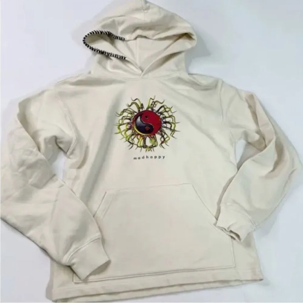 NEW MADHAPPY limited edition ying yang cream hoodie size S - Image 4