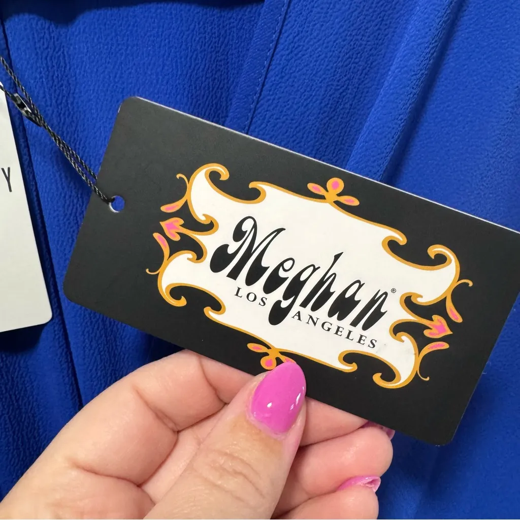 Meghan Los Angeles‎ Jasmine Midi Dress NWT size Small Royal Blue Faux Wrap - Image 5