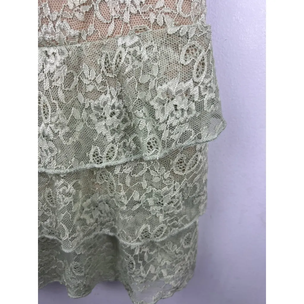Edikted Lace Ruffle Mini Dress Women’s Small S Sage Green Floral Lace Layered He - Image 4