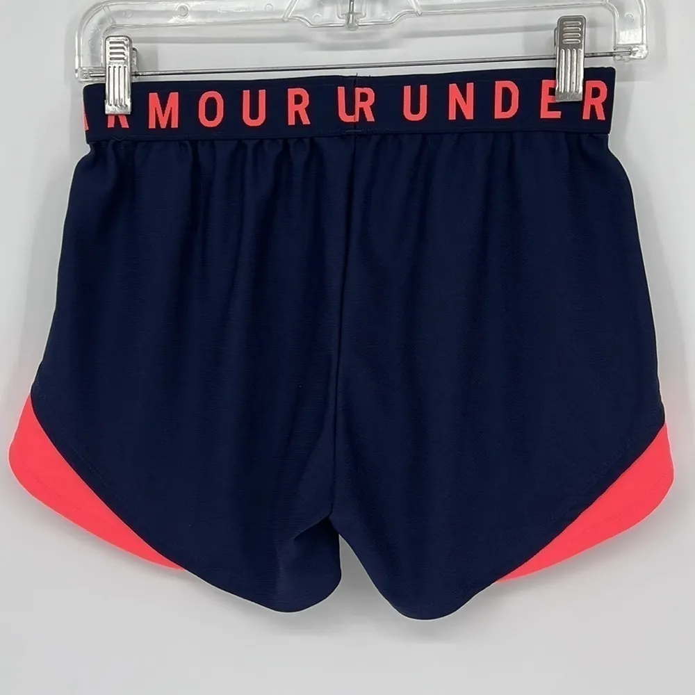 Under Armour Heatgear Running Shorts with Pockets Navy Blue Neon Pink XS - Image 7