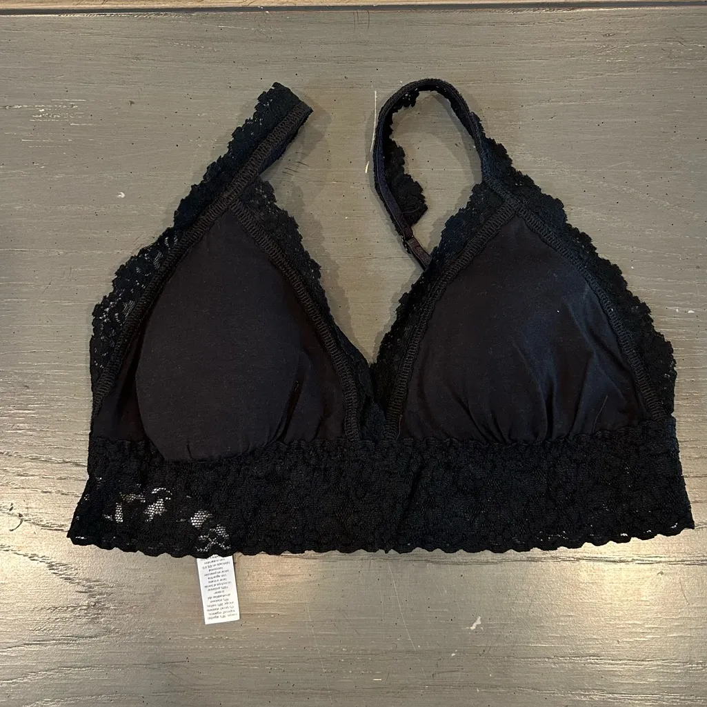 Hanky Panky Supima® Cotton Padded Lace Trim Black Bralette - Image 3