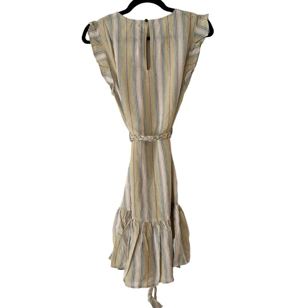 NWT Marine Layer Laney Mini Dress Beachy Stripe Belted Ruffle Tencel Linen XS - Image 5