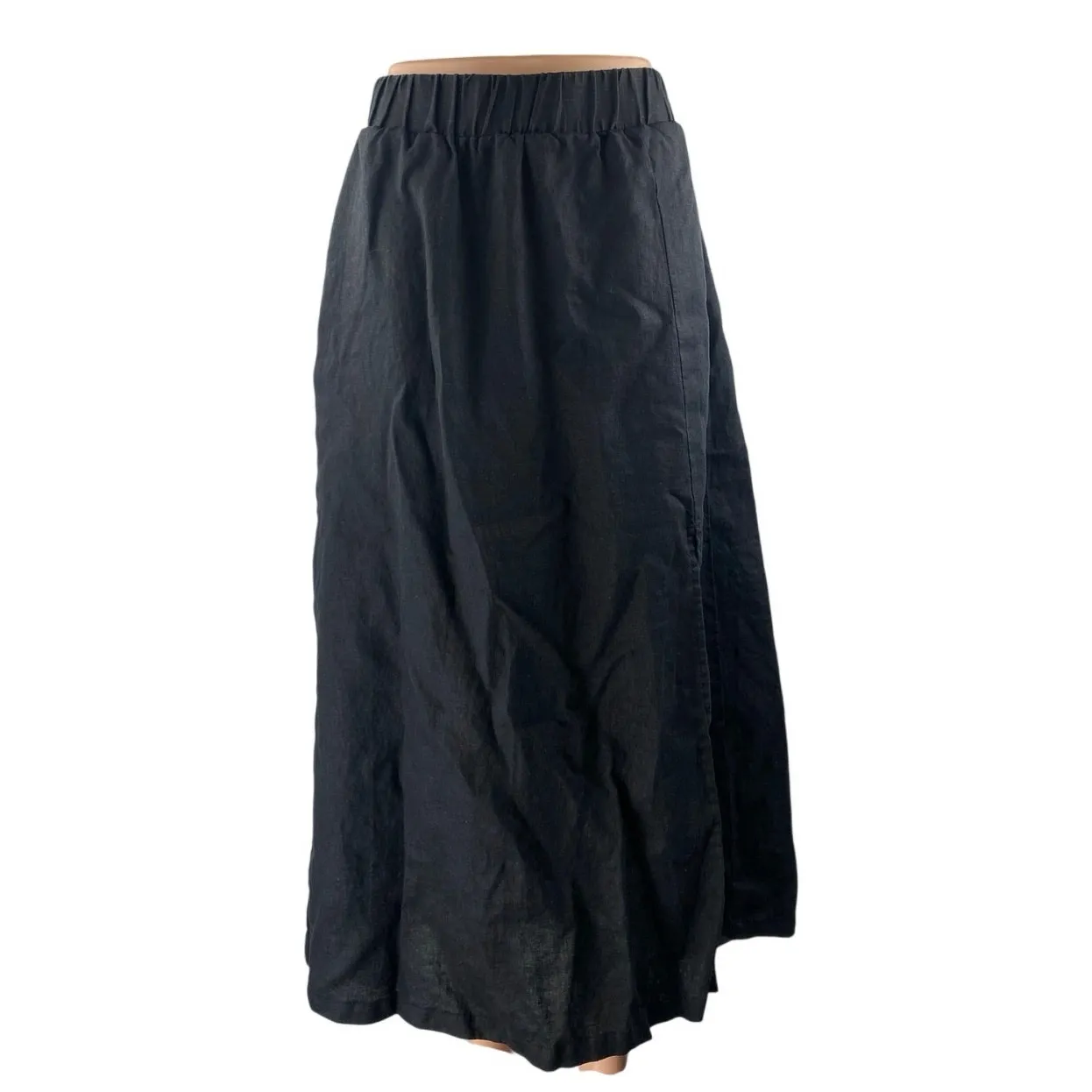Quince 100% Linen Black Elastic Waist Midi Maxi Straight A-Line Wrap Skirt Sz XS - Image 2