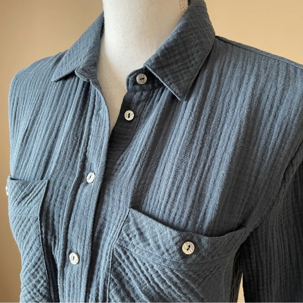 1. STATE | Blue Waffle Knit Button Down Top Sz XS - Image 2