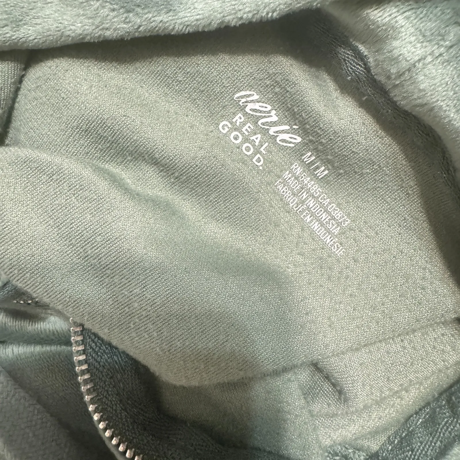 Aerie Velour Cropped Hoodie Sage Green Womens M Jacket full zip - Image 5