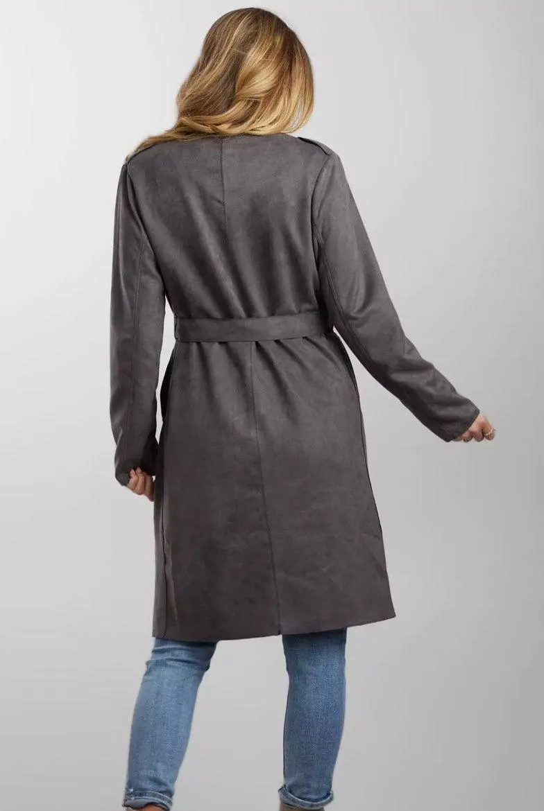 HYFVE Grey Asymmetric Zip Belted Trench Jacket - Image 2