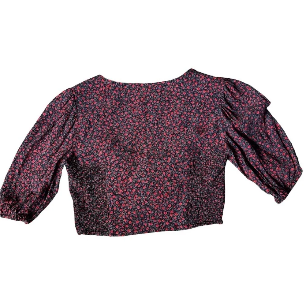 Zara Floral Sweetheart Crop Top‎ Puff Sleeved Size Small - Image 3