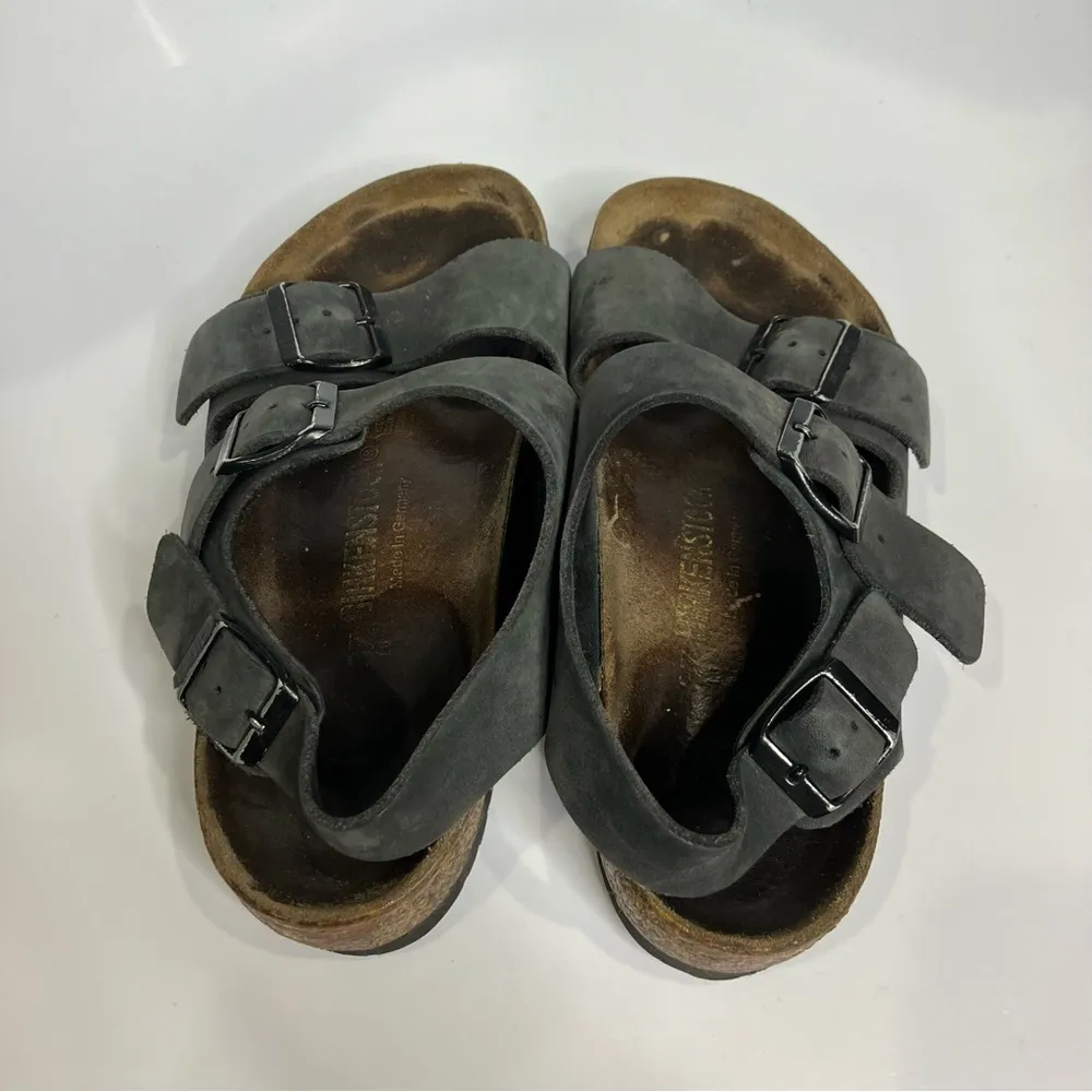 Birkenstock Milano black leather‎ sandals casual trendy womens size 37 / 6 - Image 6