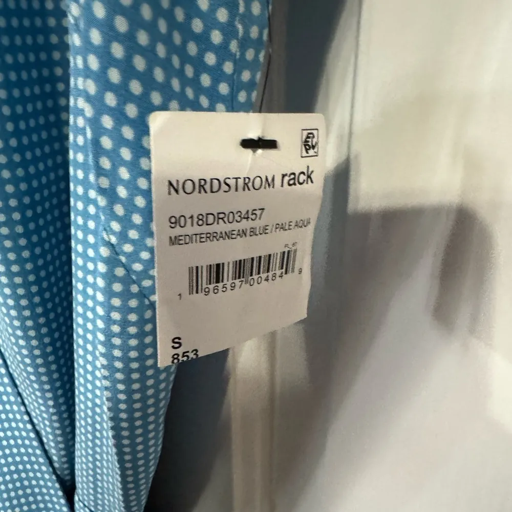 Equipment Maovesa Polka Dot Drop Waist Silk Wrap Dress in Mediterranean Blue New - Image 6