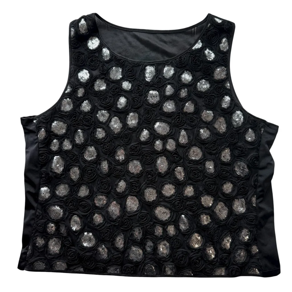 Damee Mest Floral Rosette Sequins 2pc Jacket Blouse Black Silver Size 1XL Formal - Image 8