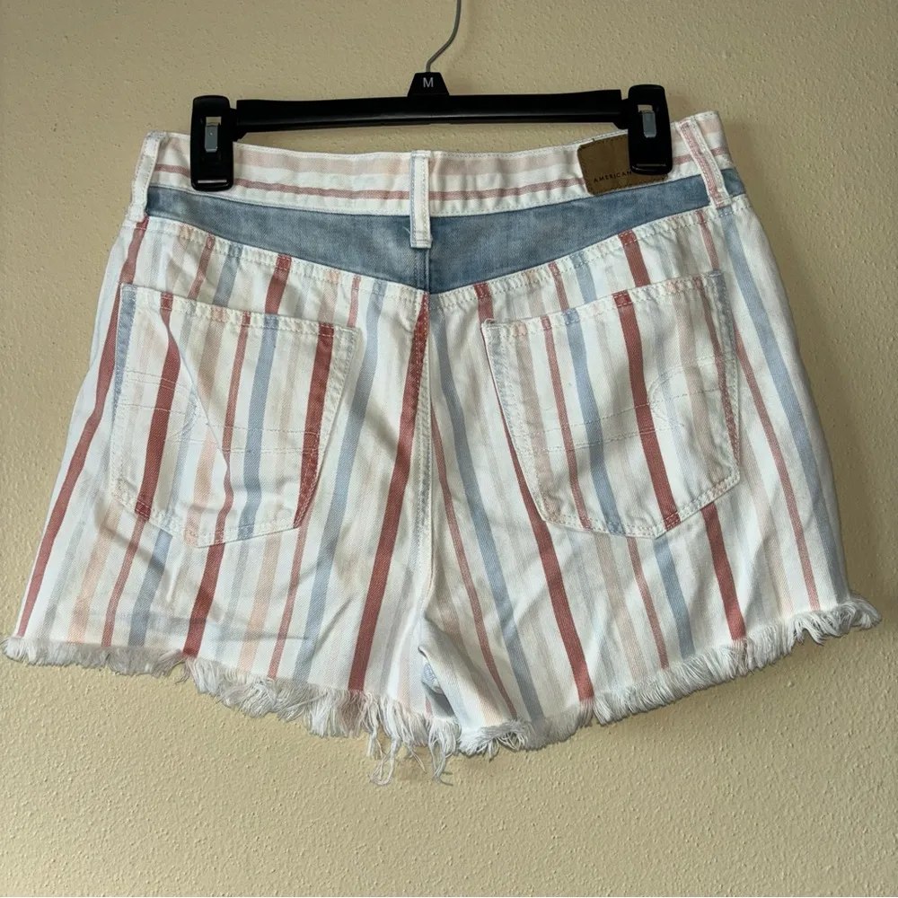 Stripped red white & blue American Eagle jean shorts - Image 3