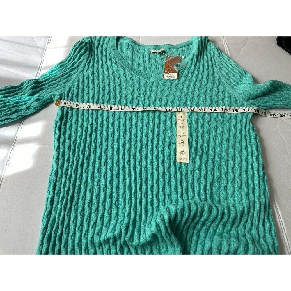 Women's size Large L Cable Knit Sweater V-neck Long Sleeves Pullover - Image 5