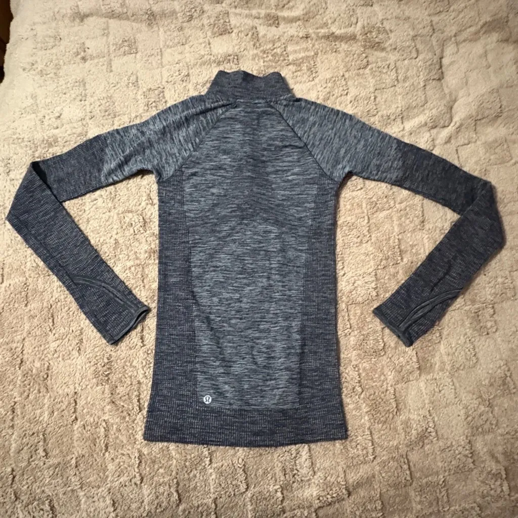 Lululemon Swiftly Wool 1/2 Zip Hoodie Heather Teal Merino Wool Long Sleeve Top 2 - Image 5