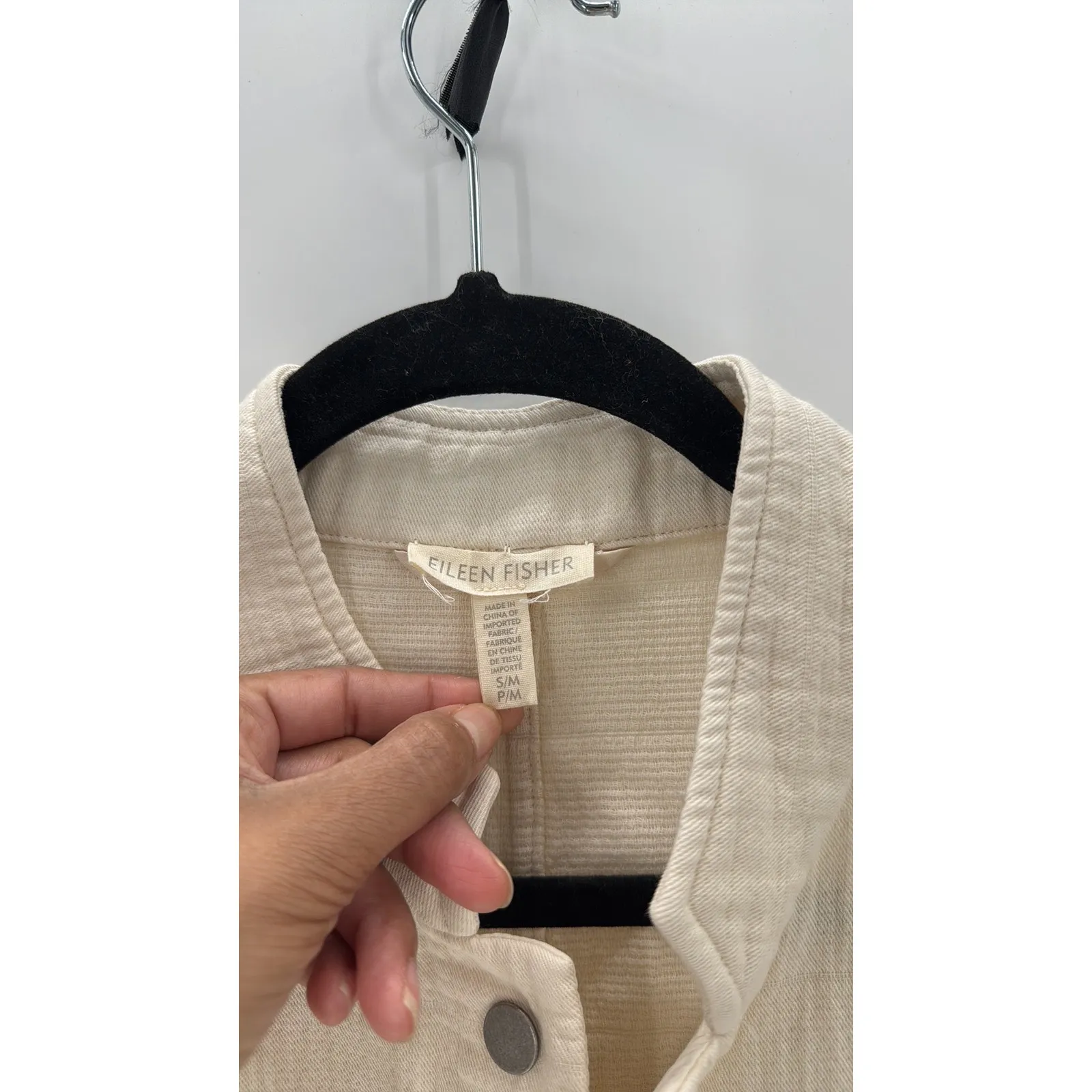 Eileen Fisher Ivory Organic Cotton mandarin collar oversized Jacket size  S/M - Image 3
