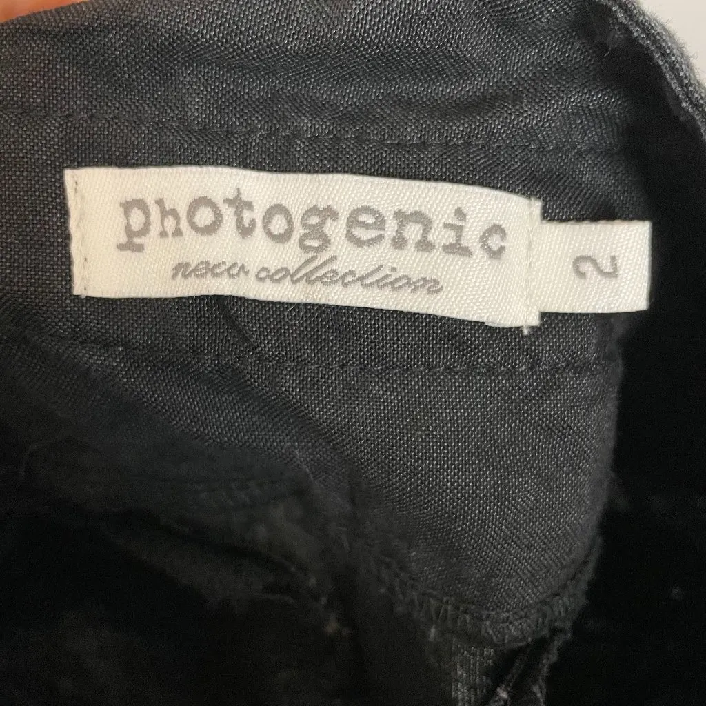 Black Pants Linen‎ Cotton Buckle Waist Size 2 Low Rise Cropped Skater Casual - Image 3