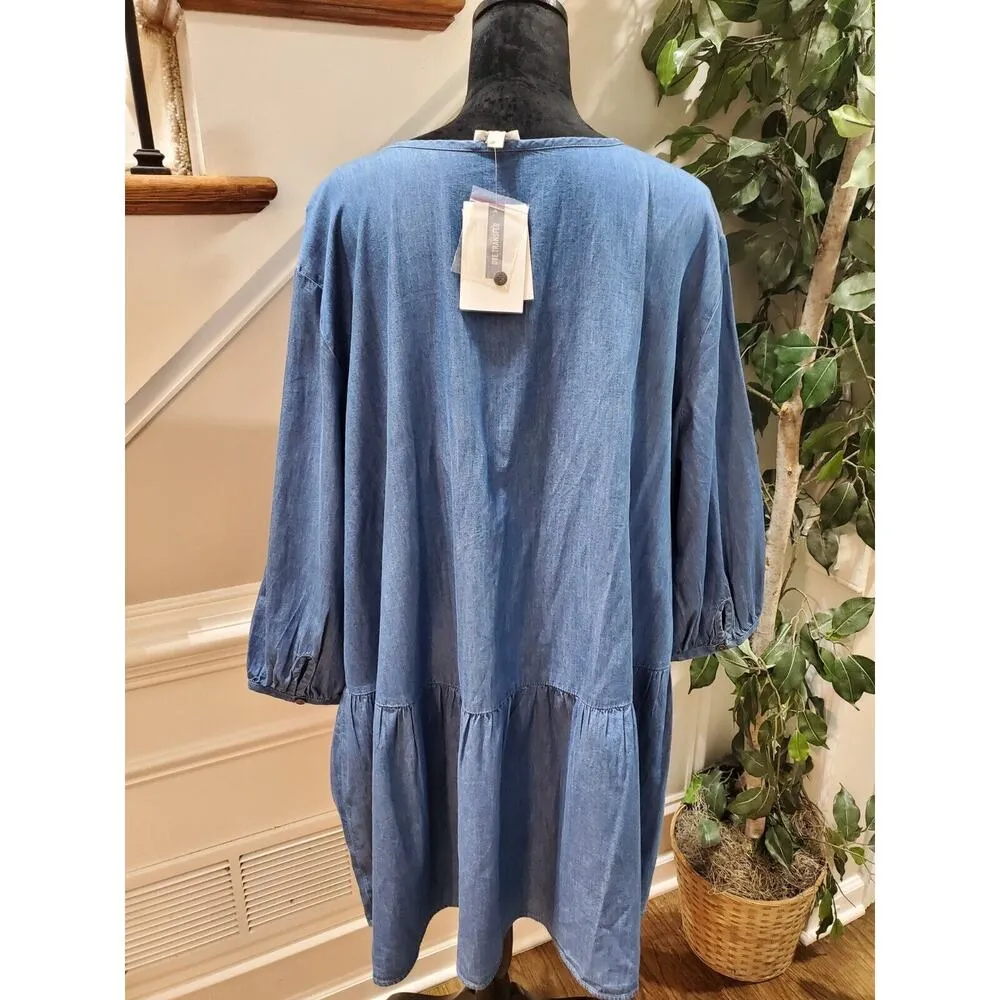 True Craft Women's Blue Denim Long Sleeve V-Neck Tunic Top Blouse Size 2X - Image 8