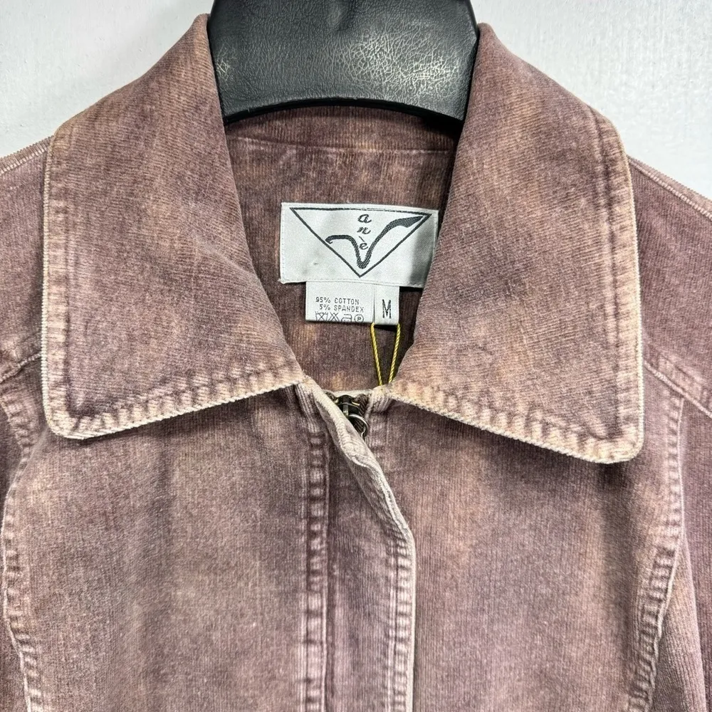 Anev Light Plum Purple Embellished Corduroy Jacket Zipper Detail Size Medium NEW - Image 3