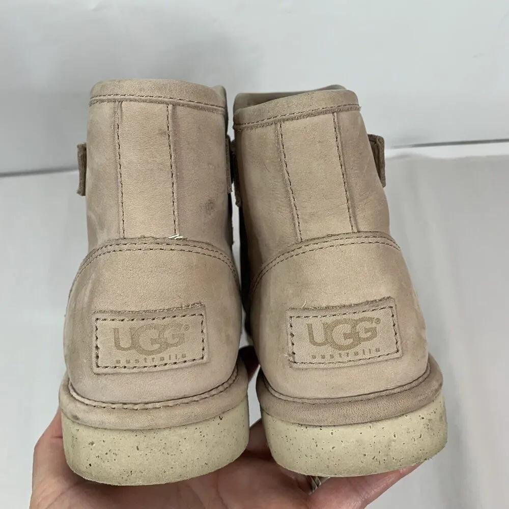 Ugg Sz 6 Boots Rella Beige Suede Shearling Lined Ankle Short Booties Snap Strap - Image 10