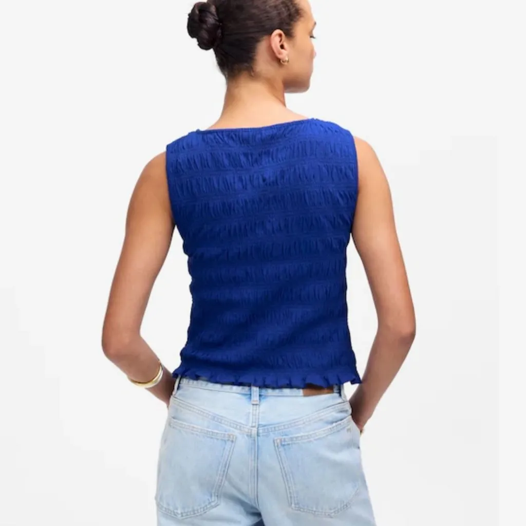 NWT Madewell Smocked Boatneck Tank in Brilliant Sapphire - Size: XXS - Image 8