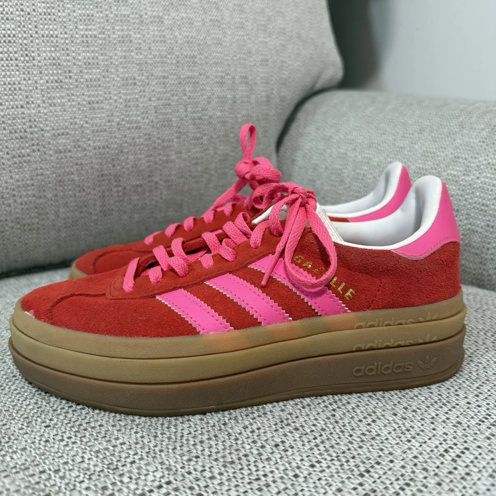 adidas Originals Gazelle Bold platform sneakers in red and pink size 5 - Image 3