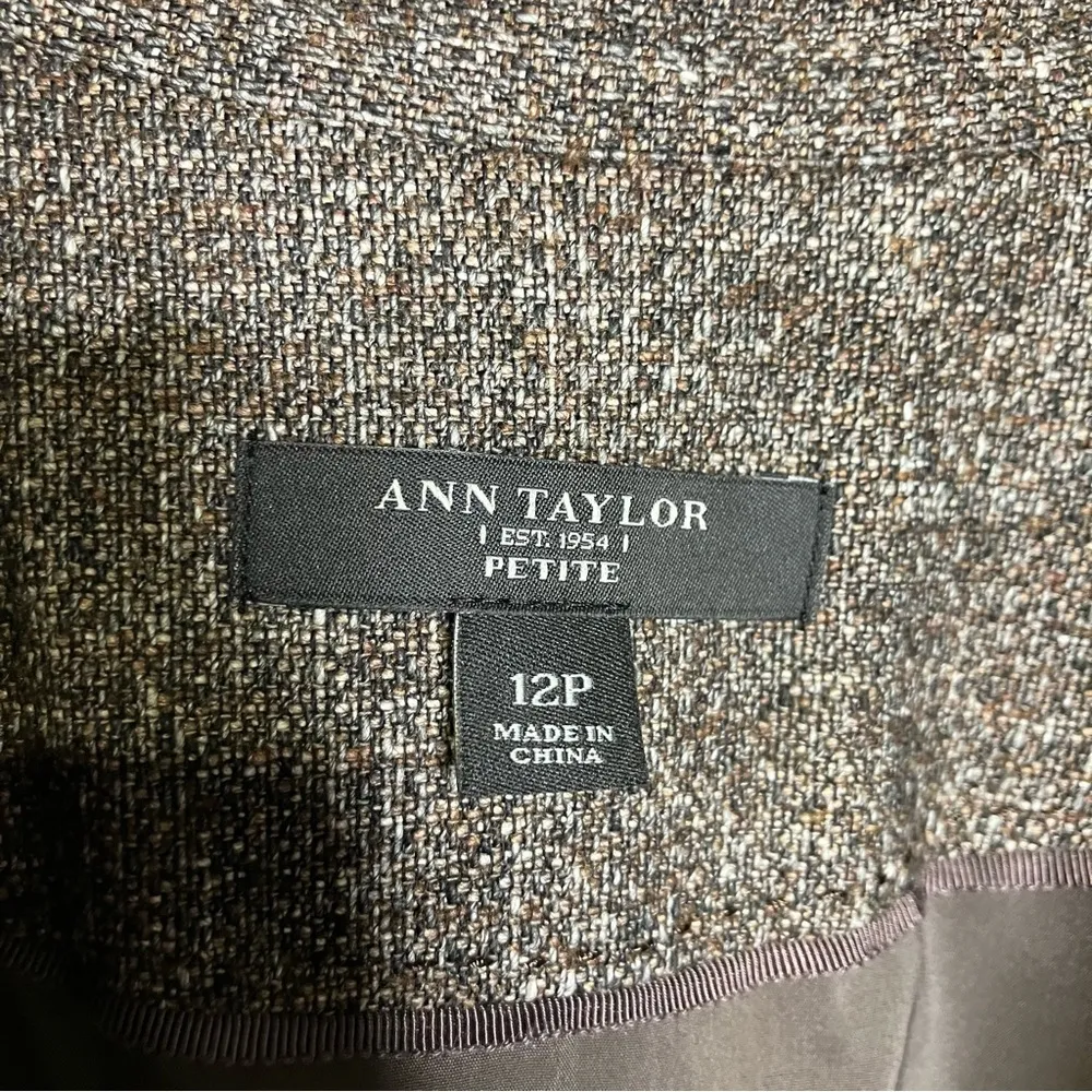 Ann Taylor brown tweed skirt suit‎ set wool blend size 12 8 petite - Image 3