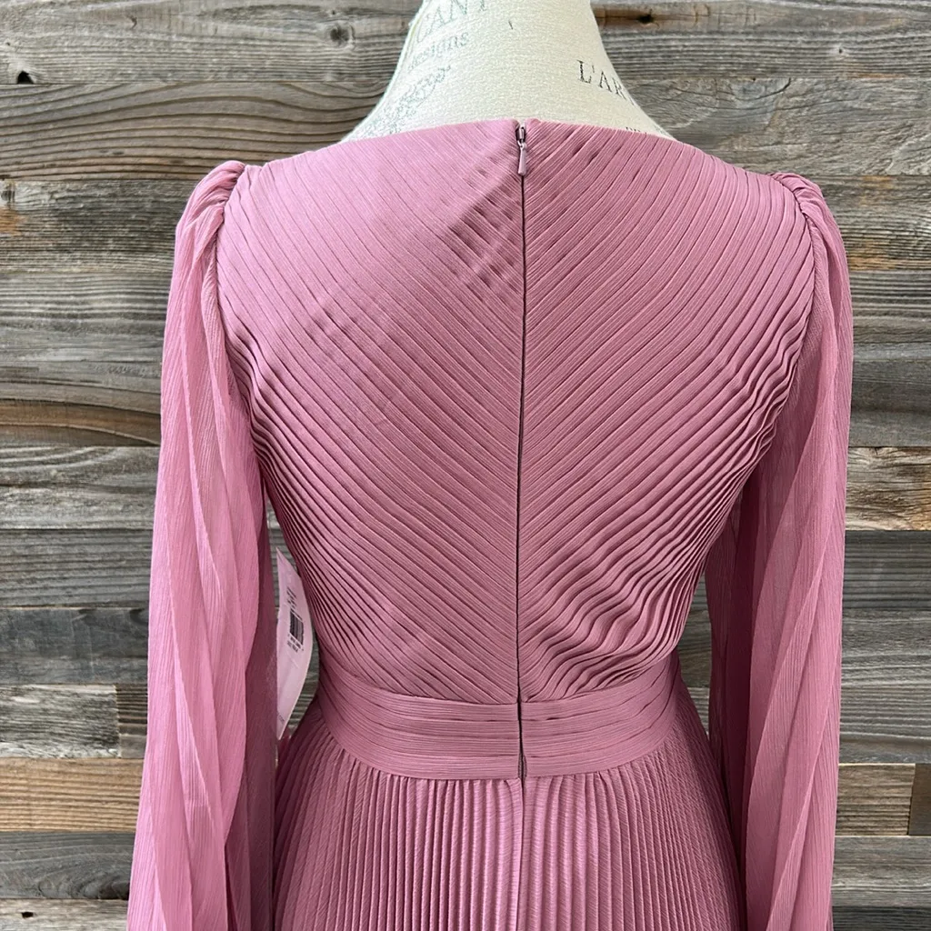 NWT Theia Sample Pleated Midi Dress Long Sleeve Size 4 Pink - Image 8