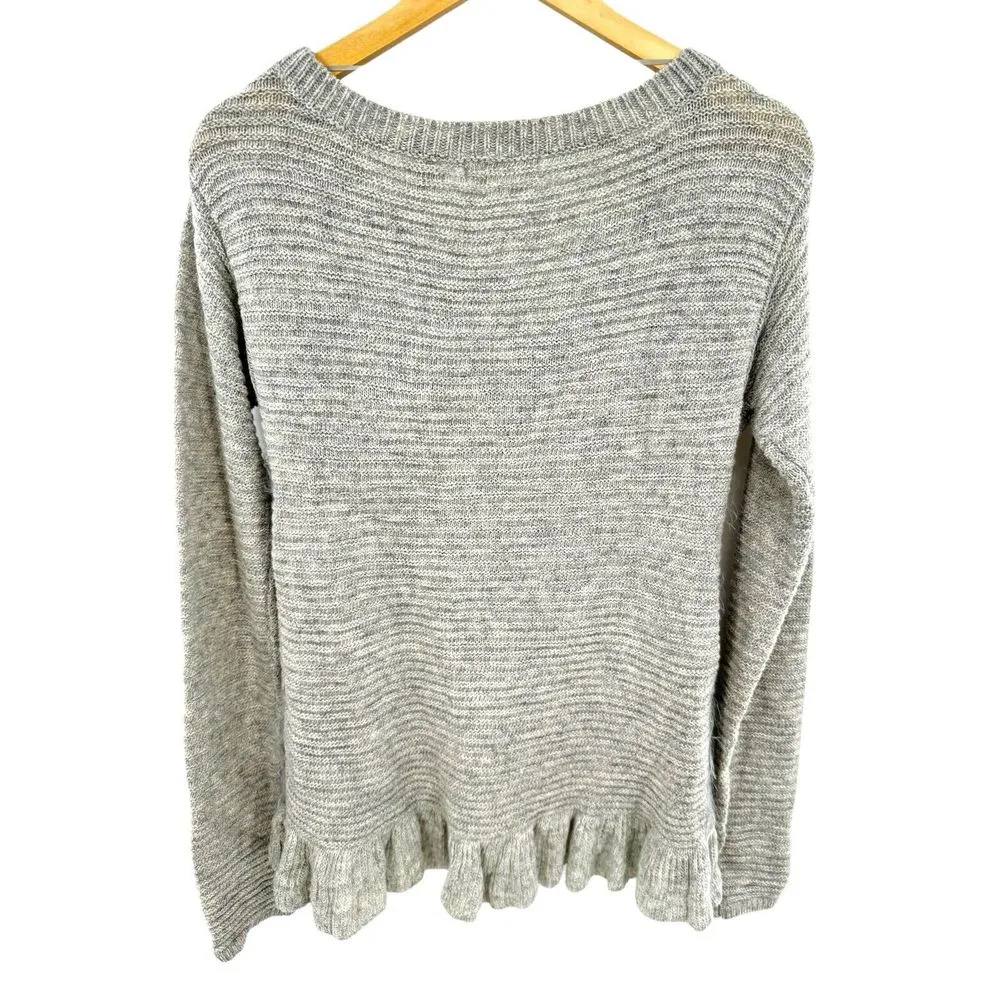 Sleeping On Snow Anthropologie Ruffled Fuzzy Sweater Gray M Pullover Knit Wool Size M - Image 4