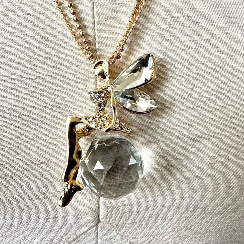 Fairy on crystal ball pendant necklace Gold - Image 2