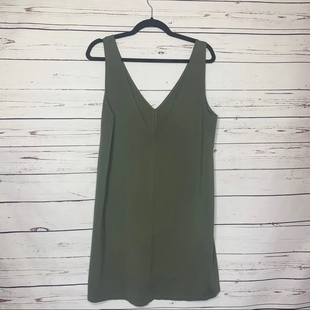 Leith Olive Green Double V Neck Mini Dress Size Medium - Image 4