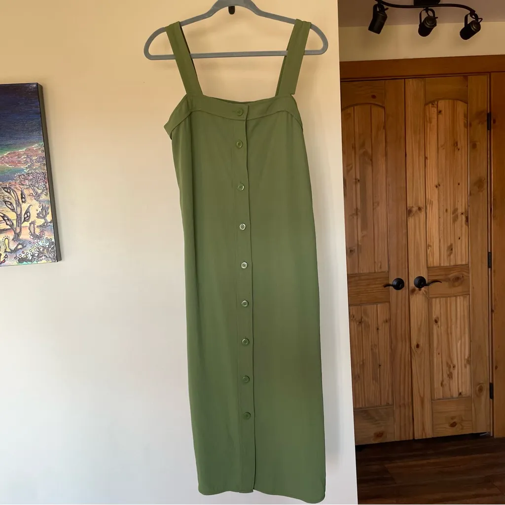 Everlane Chartreuse Green Japanese Goweave Picnic Button Front Midi Tank Dress 6 - Image 10
