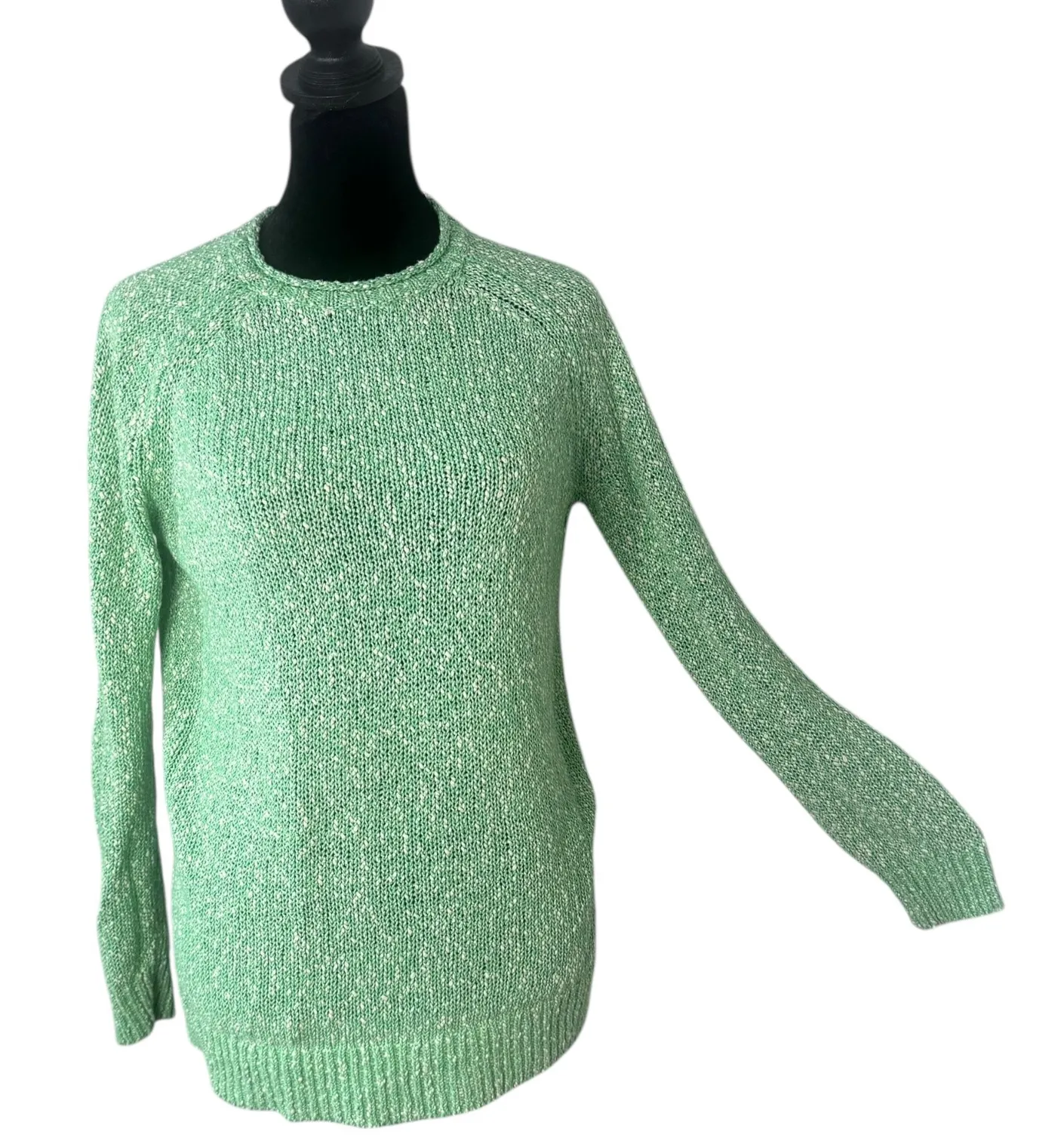 J. McLaughlin Green Speckled Crochet Knit Cotton Sweater Size XS Long Sleeve - Image 1