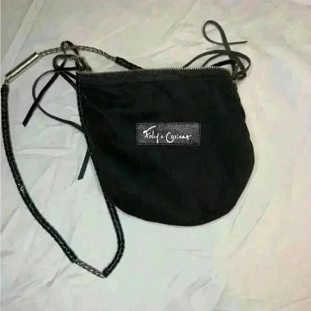 Metallic Silver & Black Purse Hobo Bag Chain Strap & Tassel Detail - Image 3