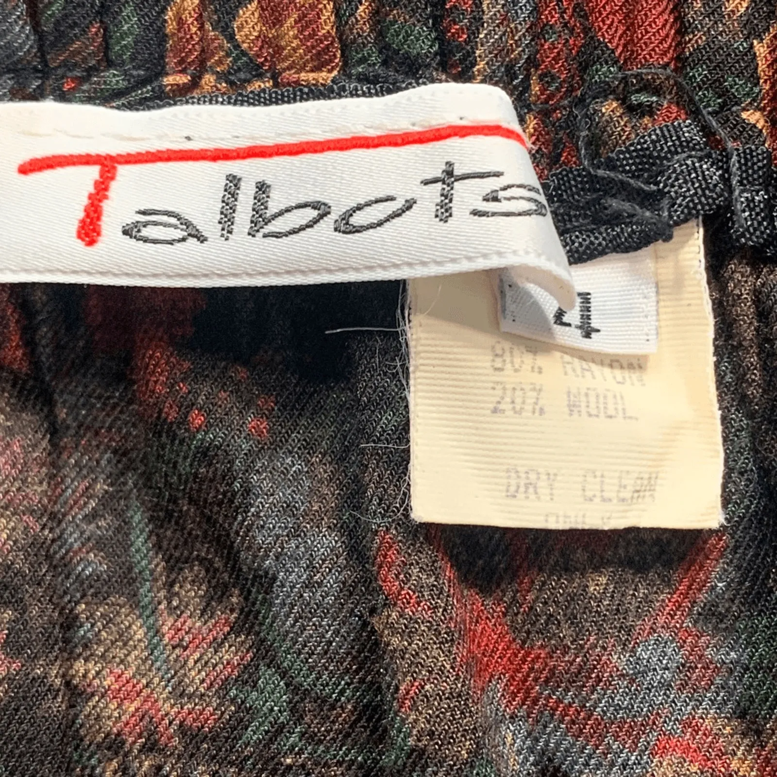 Vintage 90s Talbots Paisley Floral Skirt Set Mock Neck Midi Size 4 Dark Romance Red - Image 9