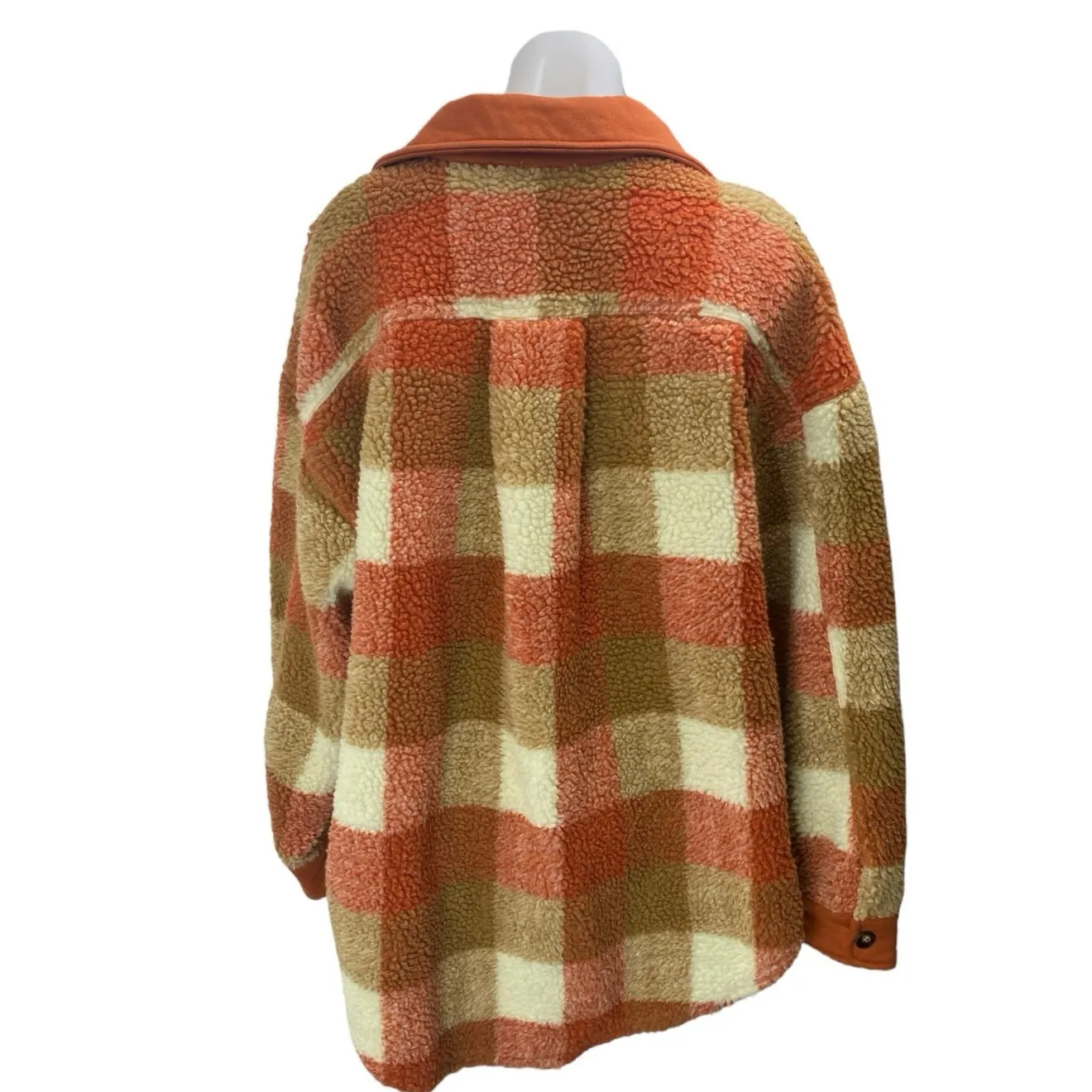 Bibi Multicolor Plaid Gingham Button Up Sherpa Sweater Shacket Shirt Jacket Sz S Brown - Image 2