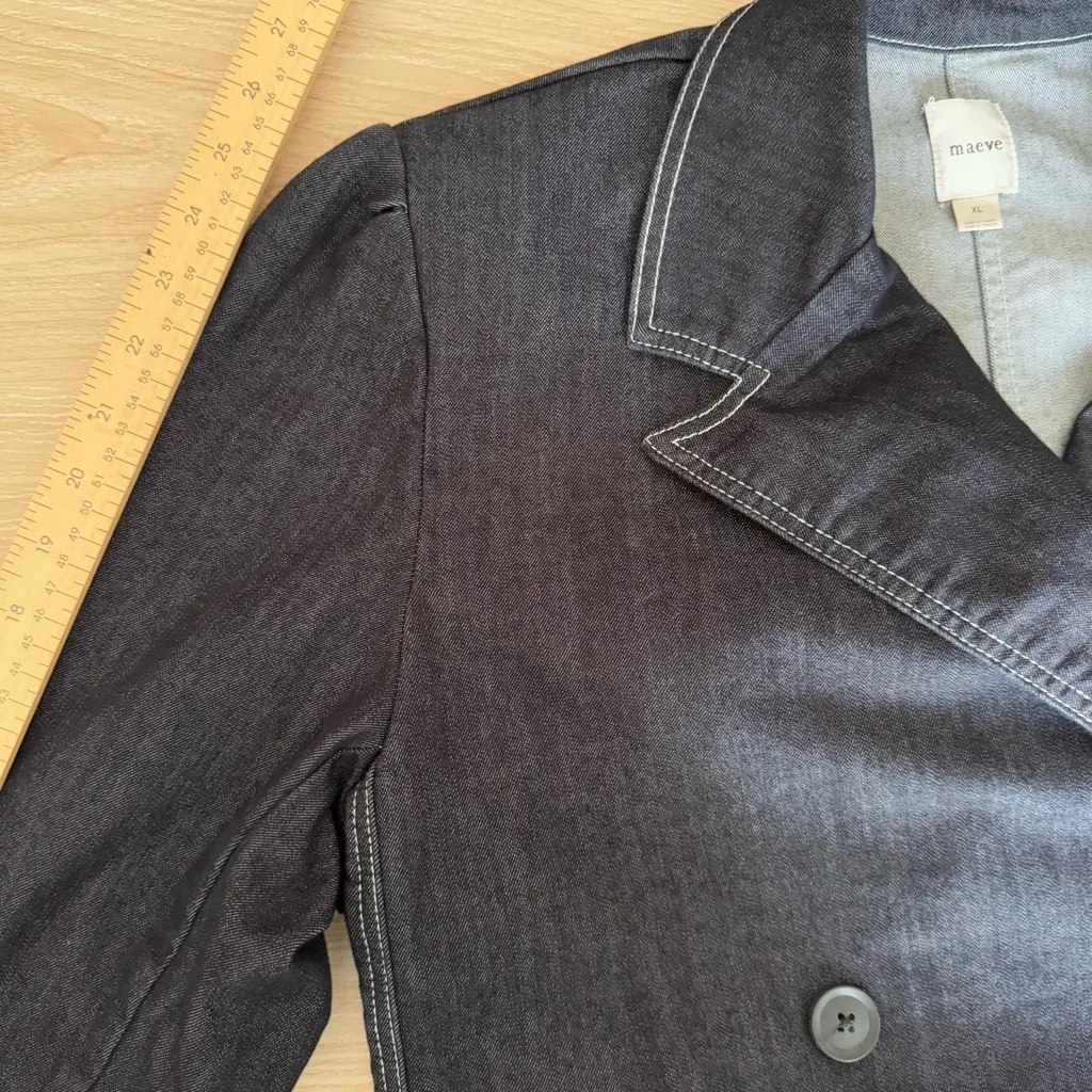 Anthropologie Maeve XL Boxy Rinsed Denim Blazer Dark Wash Fall Office Career - Image 9