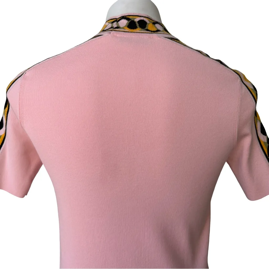 Emilio Pucci Knit Short Sleeve Mock Neck Dress with Geometric Border Trim, Sz XS - Image 8