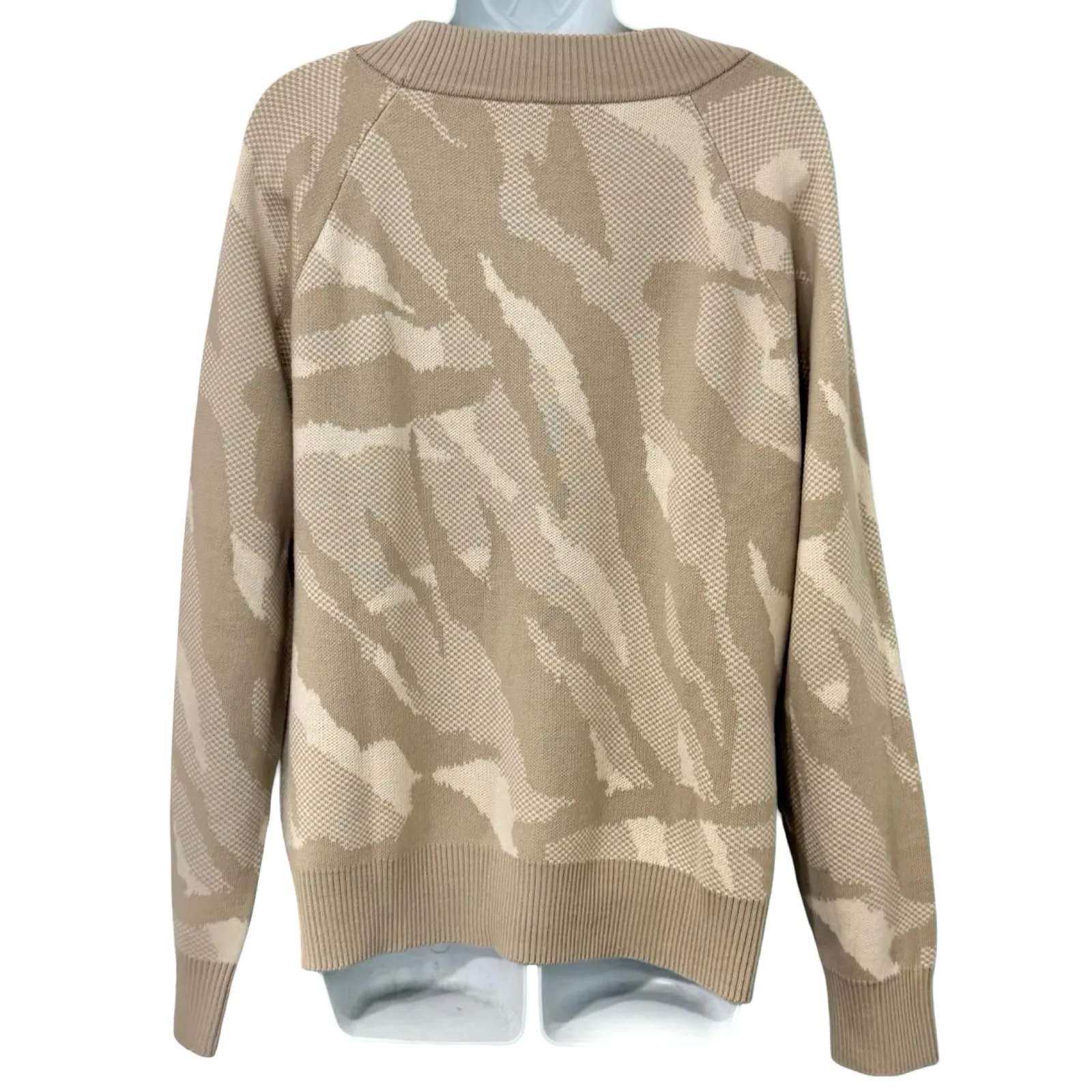 Athleta Tan Camo Camouflage Crew Neck Wool Blend Jacquard Pullover Sweater sz L - Image 7
