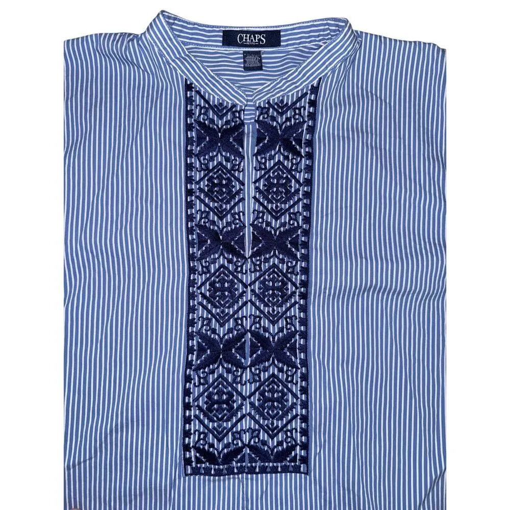 CHAPS Chan Embroidered Blue White Embroidered Stripe Tunic Blouse Dressy Top XL - Image 5