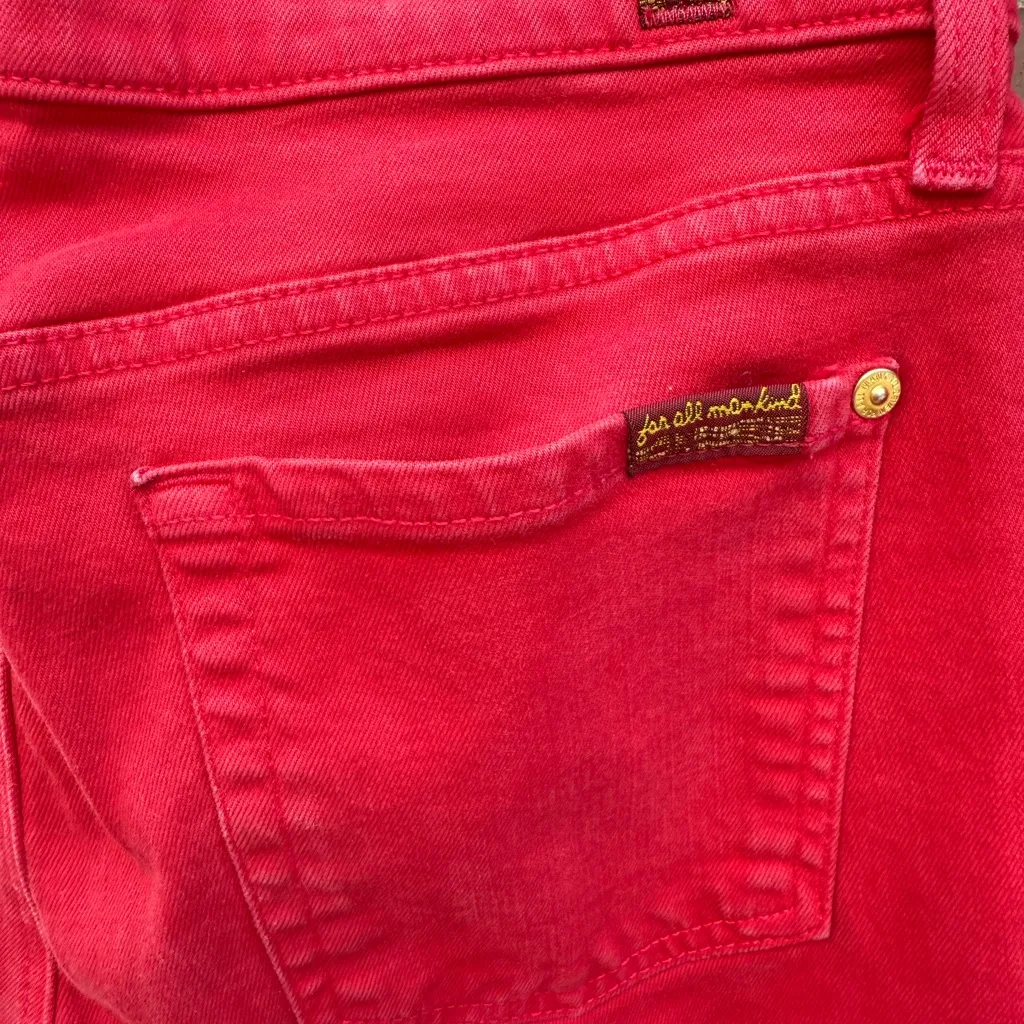 Seven 7 For All Mankind Stretch Red Denim Jeans Low Rise Skinny Womens Size 29 - Image 7