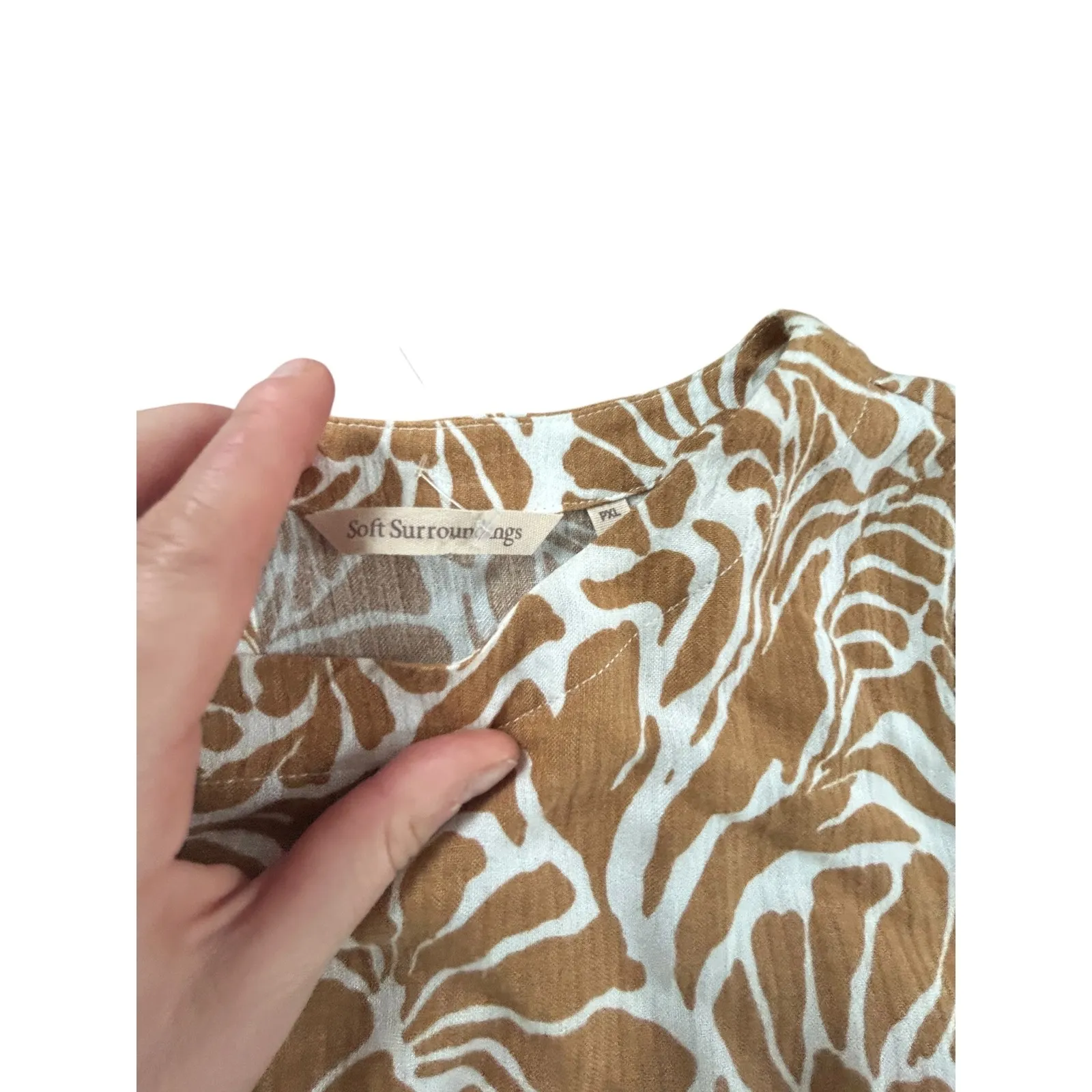 Soft Surroundings Oceo Gauze Nautical Shells Neutral Tunic Top Pants Set P XL - Image 10