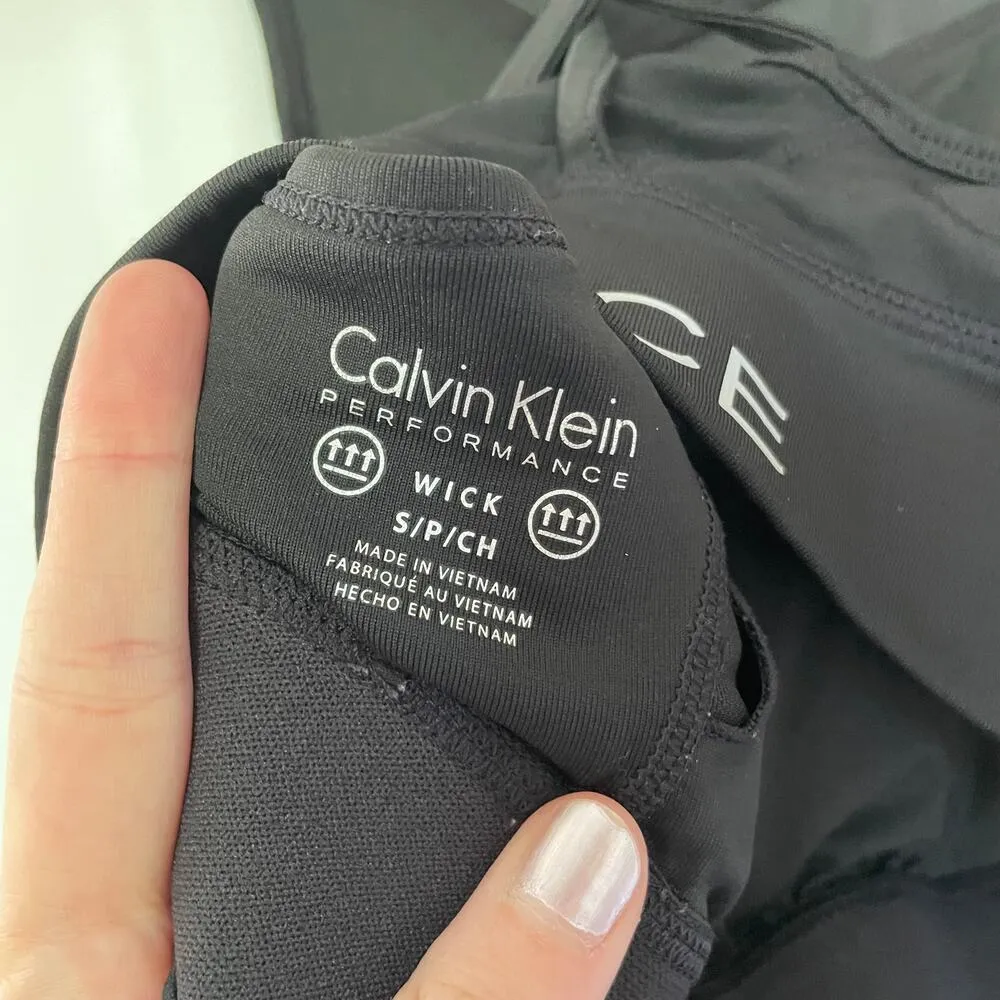 Calvin Klein Performance high neck mesh detail sports bra padded wick size S Black - Image 4
