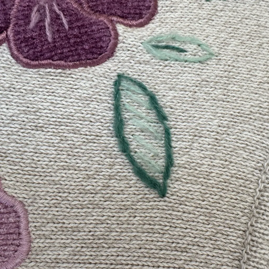 Vintage‎ Floral Embroidered Mock Neck Sweater beaded beige teacher 1X Purple - Image 8