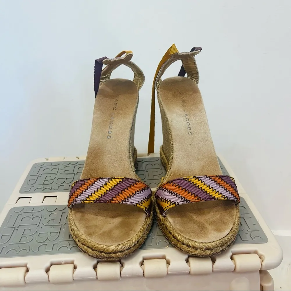 NEW MARC JACOBS MULTICOLOR TAFFITA TIE GROSGRAIN ESPADRILLE WEDGE SANDAL… - Image 9