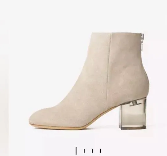 Rag & Bone Drea Suede Mid Block Lucite Heel Ankle Boot Smoke Suede 39.5 (9) - Image 10