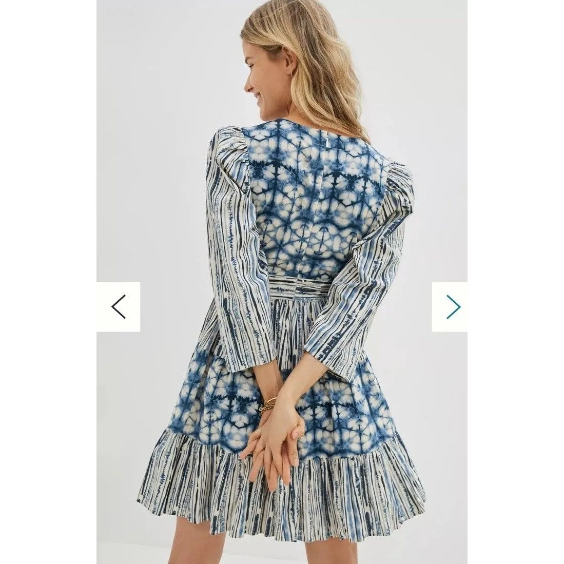 Anthropologie Not So Serious Behati Mini Dress Size M Blue Cotton Ruffled Hem - Image 2